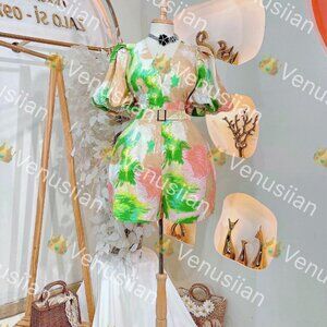 GREEN PADDED JUMPSHORT TRUFFLES SHOULDER DRESS WOMEN'S CLOTHING STYLE FASHION
